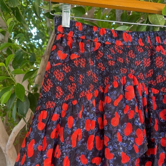 Iro Skirt Womens 32 XS Red Black Floral Silk Secrets Mini Summer Flowy Boho - Picture 2 of 10
